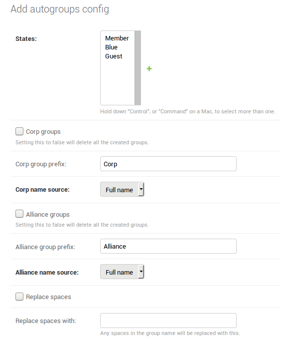 Create Autogroup page